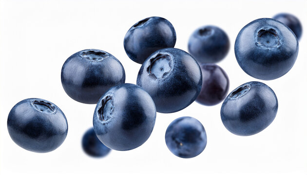 levitating blueberries fresh and vibrant falling and flying in mid air isolated on a transparent background ideal for health organic food and fruit themed microstock visuals generative ai