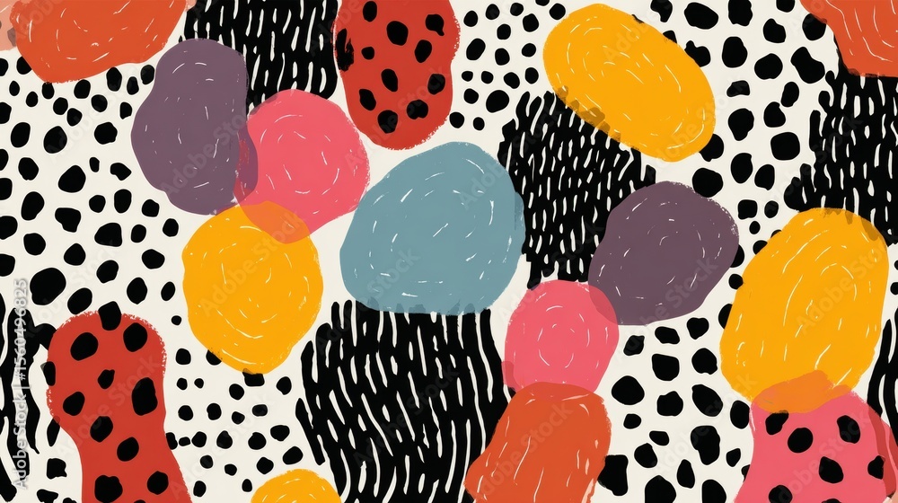 Aufkleber Colorful oval shapes pattern composed of tiny dots against black background