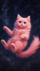Fluffy pink cat floating galaxy