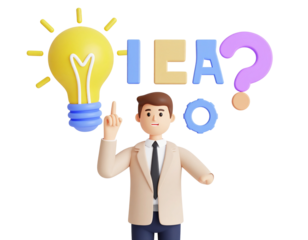 Businessman pointing up with idea transparent background