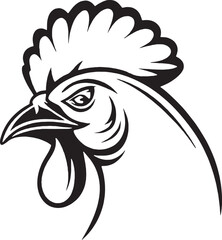 Traditional rooster head silhouette vector illustration with rounded comb, ideal for labels, logos, and vintage designs.