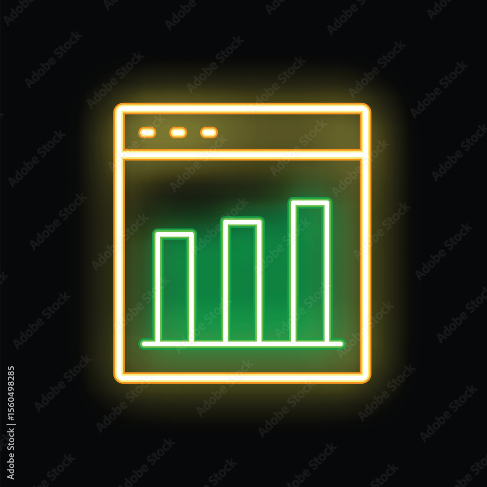 Poster neon sign of a website displaying a bar graph depicting growing statistics