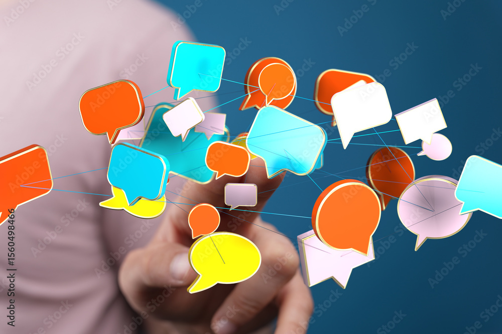 Poster Abstract image of interconnected speech bubbles, symbolizing global communication and networking.