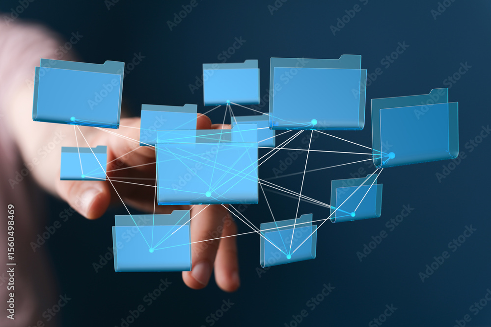 Poster secure cloud storage, data sharing, and file management system. improve workflow efficiency.