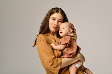 Embracing the joy of motherhood with a warm smile and a little one in hand at home