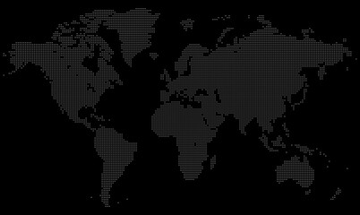 Squire shape dotted international map. A global view crafted with pixel precision. Ideal for technological and infographic designs. Squire shape dotted world map