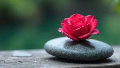Serene Velvet Rose on Grey Stone Tranquility, Mindfulness, and Spiritual Growth