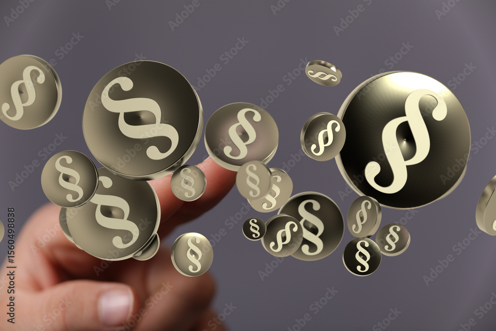 Poster abstract image of paragraph symbols floating around a finger, representing legal concepts and ideas.