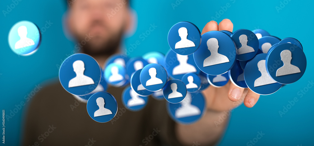 Aufkleber abstract image of a person connecting with a network of digital profiles, symbolizing social media, 