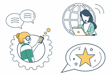 Dog Illustration Comment Share and Bookmark Blog Icons Set Design