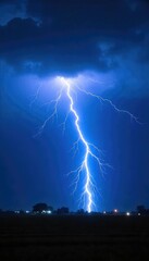 Dramatic Lightning Strike Illuminates Night Sky Powerful Bolt of Natures Electricity