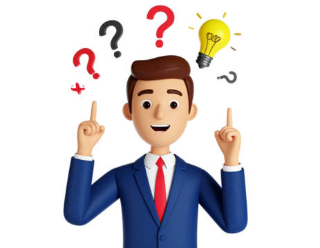 Businessman pointing up with idea transparent background