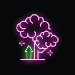 Neon style icon of trees and a green arrow pointing up, perfect for projects related to growth and nature