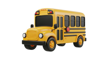 Bright Yellow School Bus 3D Rendered Against Transparent Background Education Transportation Concept Detailed Design Isolated Transparent Background