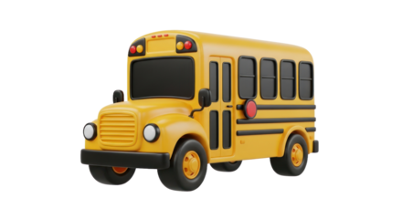 Bright Yellow School Bus 3D Rendered Against Transparent Background Education Transportation Concept Detailed Design Isolated Transparent Background