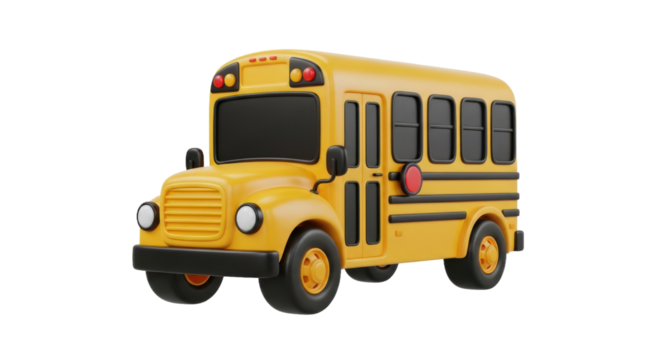 Bright Yellow School Bus 3D Rendered Against Transparent Background Education Transportation Concept Detailed Design Isolated Transparent Background