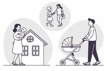 Sixteen Family Icons Parents Baby and Home