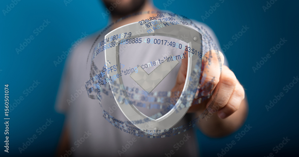 Poster secure data, online protection, digital safety, secure access, privacy, shield, code, technology, in