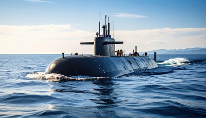 Fototapeta premium Submarine Navigating Through Open Water on a Clear Blue Day