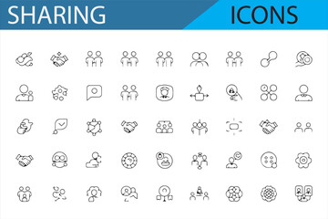 Icons of digital sharing and communication, representing social connections and teamwork.