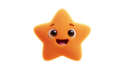 Cartoon Orange Star Character Smiling On Isolated Transparent Background