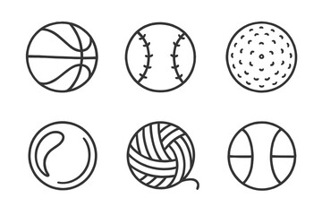 Fototapeta premium Illustration of various sports balls: basketball, baseball, golf, tennis, yarn, volleyball vector icon isolated illustration