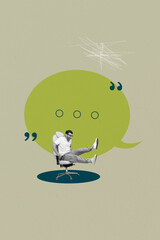 Vertical 3d poster art collage of happy girl guy stand bubble communication chatterbox speech...
