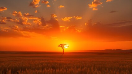 Iconic Acacia Tree Silhouette in African Savannah at Dramatic Sunset