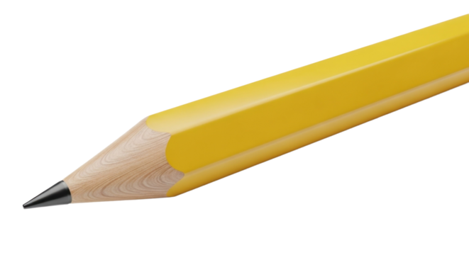 Close-Up Yellow Pencil Sharp Graphite Tip Against Black Background Isolated Transparent Background