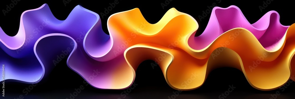Poster wavy abstract forms with vibrant gradient colors on black
