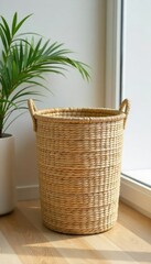 Stylish Seagrass Wastebasket Modern Home Decor for Bedroom, Bathroom, or Office