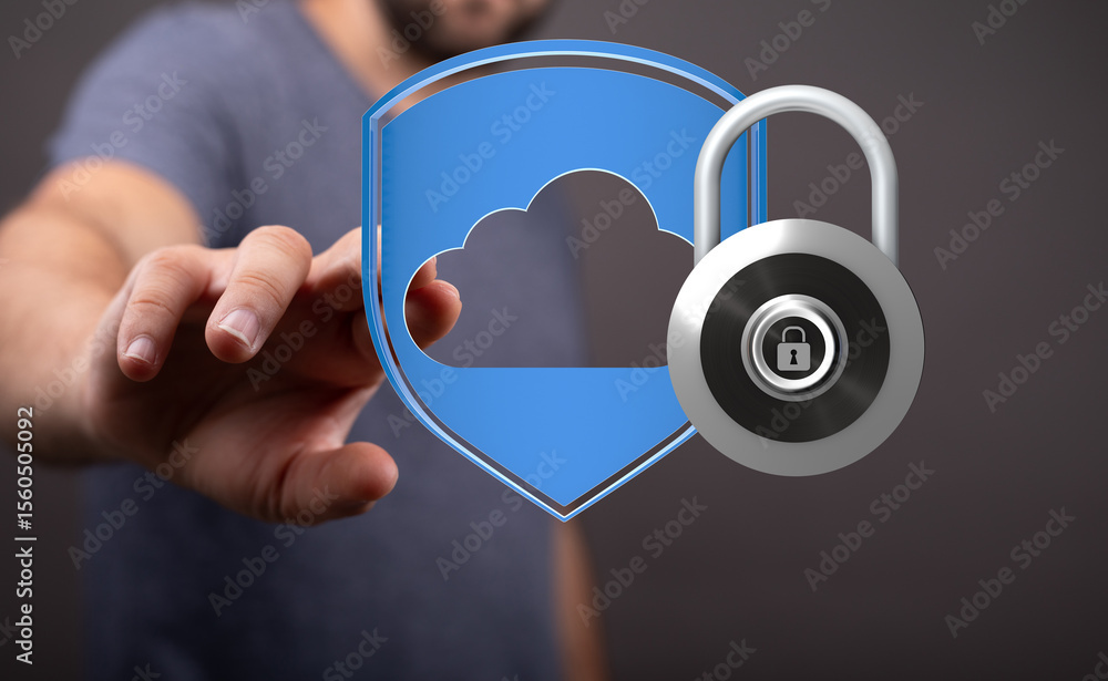 Poster Ensuring safe cloud storage.  Strong encryption and data protection.