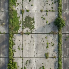 Urban Decay: Green Plants Growing Through Cracks in Concrete Pavement