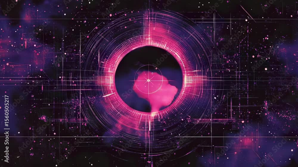 Poster abstract rendering showing planet earth emerging from a space-time distortion, glowing nebula