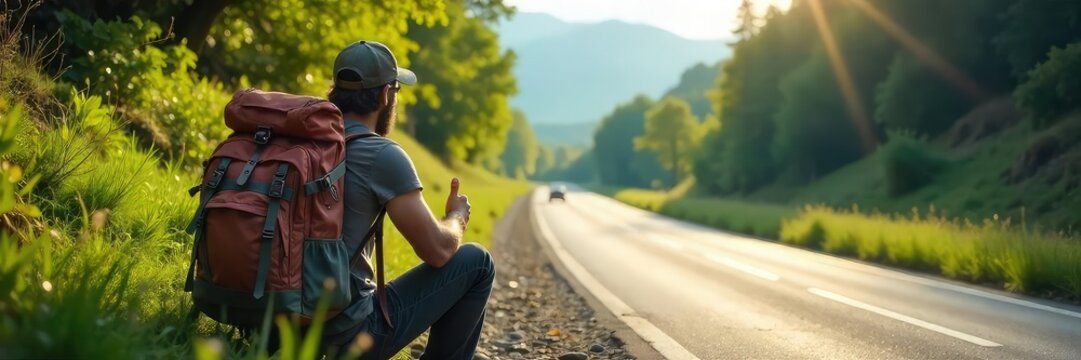 Hitchhiker's Backpack by Scenic Highway: Adventure, Nature, and Freedom on a Summer Road Trip