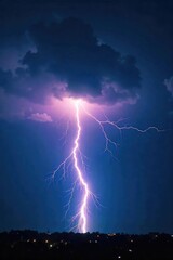 Majestic Lightning Bolt Strikes Summer Thunderstorm Dramatic Night Sky Illuminated by Raw Power of Nature