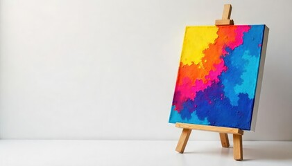 Vibrant Canvas on Easel Bold Strokes of Color Await Completion.  A promising artistic opportunity in a studio setting, ready for the final touches to bring this exciting artwork to life.