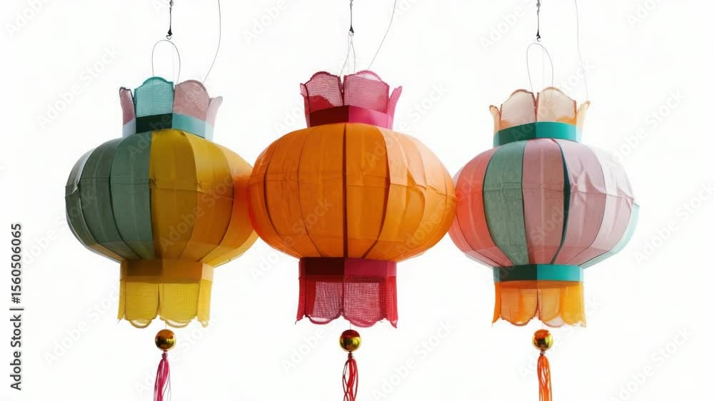 Poster colorful paper lanterns hanging from a string