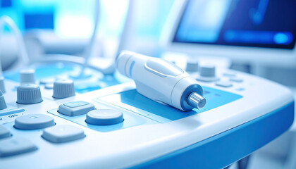 Advanced Medical Imaging: A detailed shot highlighting an ultrasound machine, key for non-invasive medical diagnostics. The image is suffused with a clinical atmosphere. 