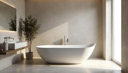 Serene Minimalist Bathroom with Stylish Pill-Shaped Tub Modern Luxury Sanitaryware Design