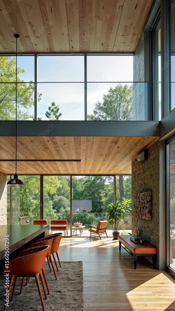 Poster a modern residence with large windows and an open floor plan, providing ample natural light and a se
