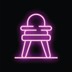 Neon sign glowing in vibrant pink depicting a high chair for babies, perfect for businesses catering to infants and toddlers