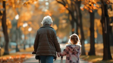 A mother-daughter duo strolling together, possibly on an outing or exploring nature