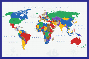 World Map illustrator 2025 - All cities and oceans of the world