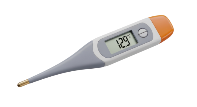 Digital Thermometer In Shades Of Orange Grey And White Displaying Temperature Isolated Transparent Background