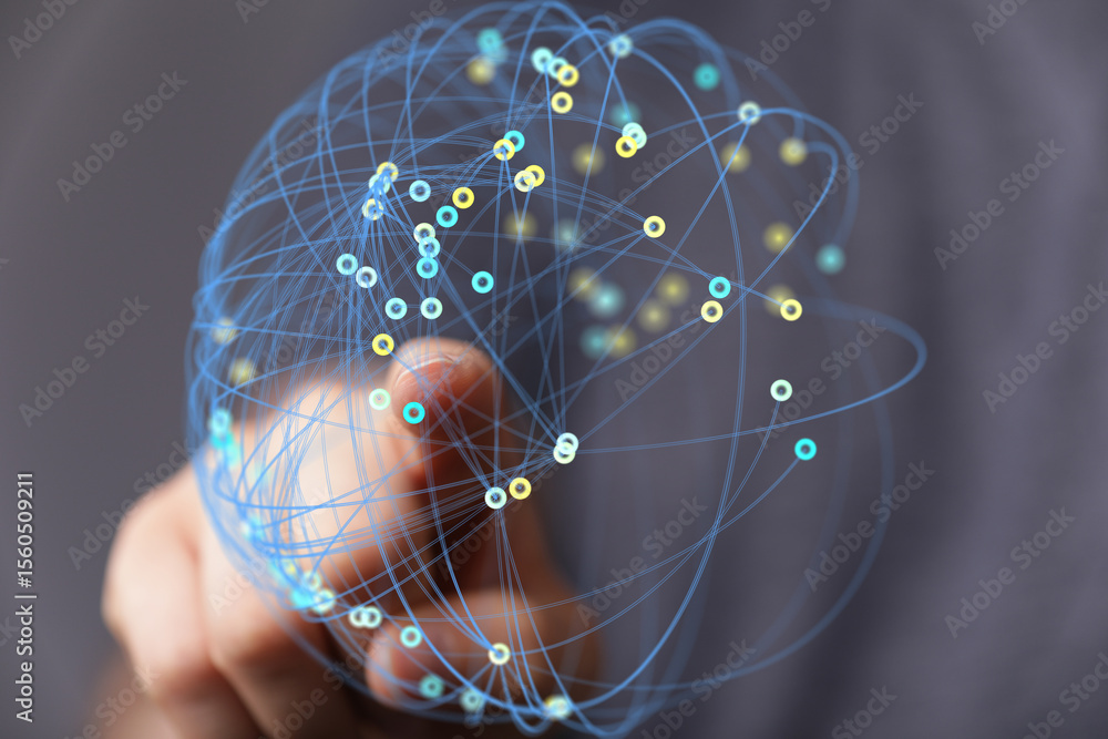 Aufkleber abstract image of a hand interacting with a global network. represents connectivity, technology, and