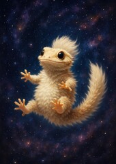 Fluffy creature floating in space.