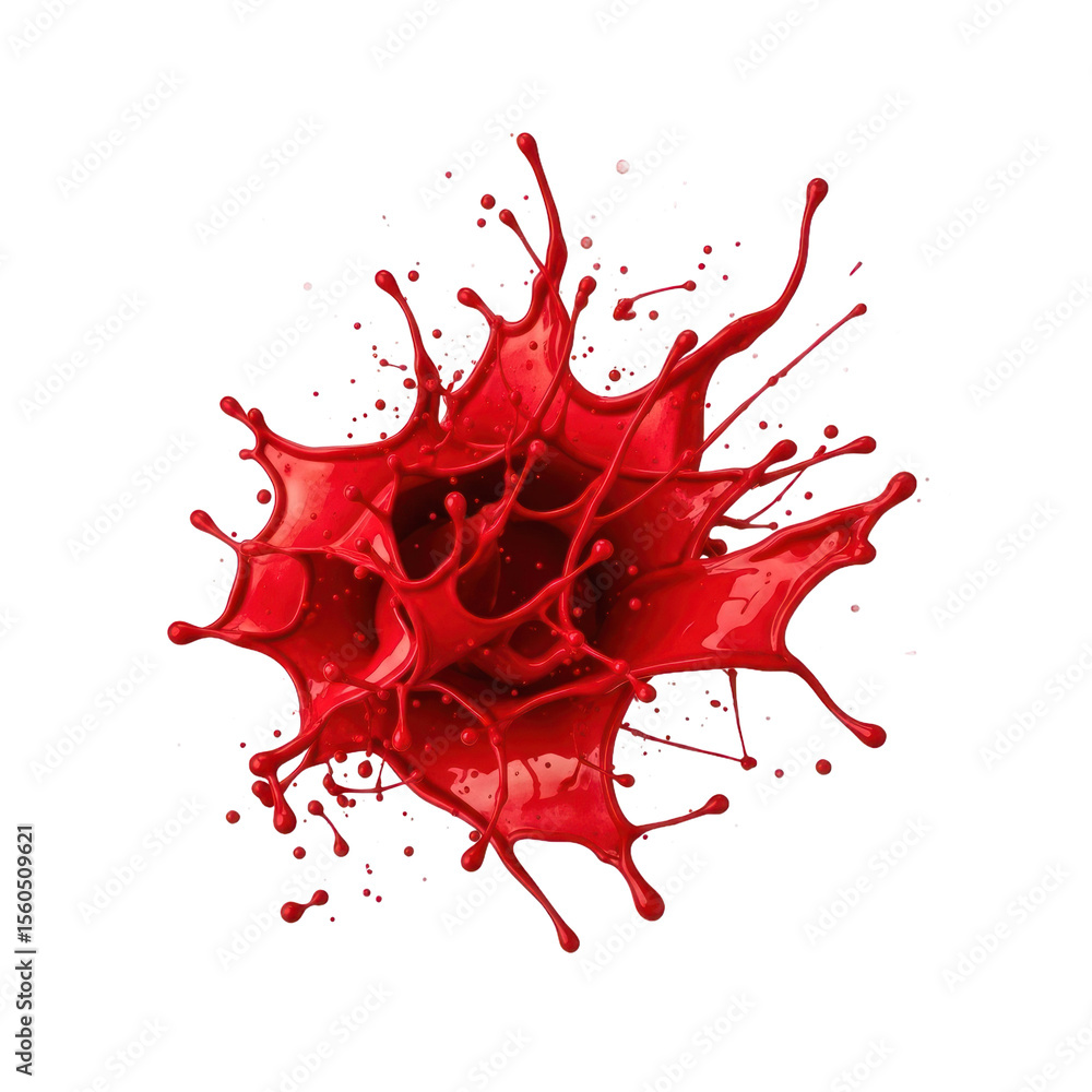 Poster dynamic red paint splash with detailed texture isolated transparent background