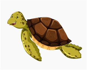 Smiling Green Sea Turtle Vector Illustration