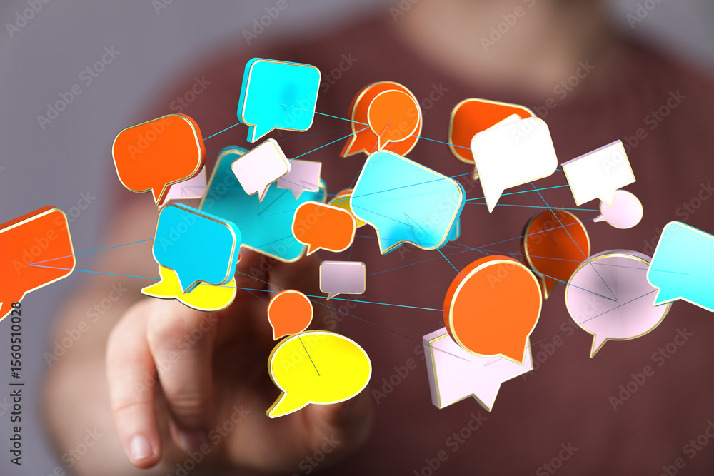 Aufkleber Abstract image of interconnected speech bubbles, symbolizing global communication and social networking.